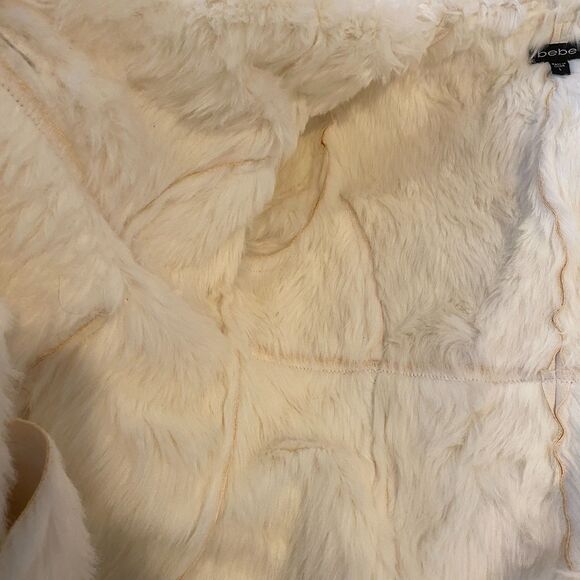 Y2K Glam VTG Bebe Penny Lane Faux Fur Suede Large Hooded Winter Coat Cream Pink - Picture 6 of 13